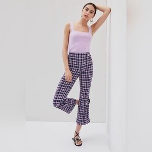 Maeve Anthropologie Pastel Plaid Crop Flare Pants Size S